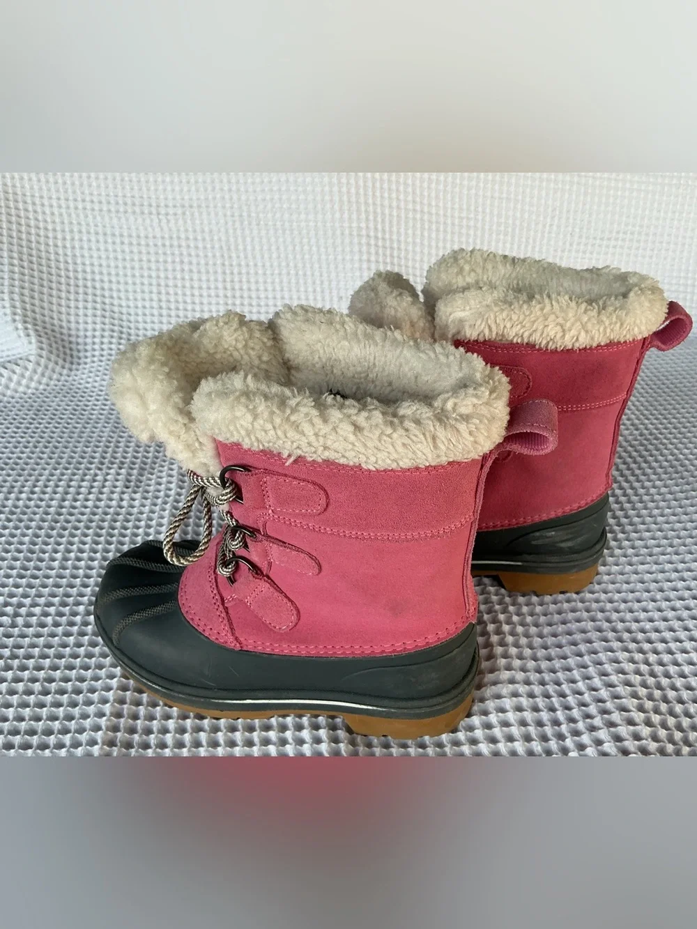 Cat & Jack Pink and Gray Kids Waterproof Snow Boots with Faux Fur Collar